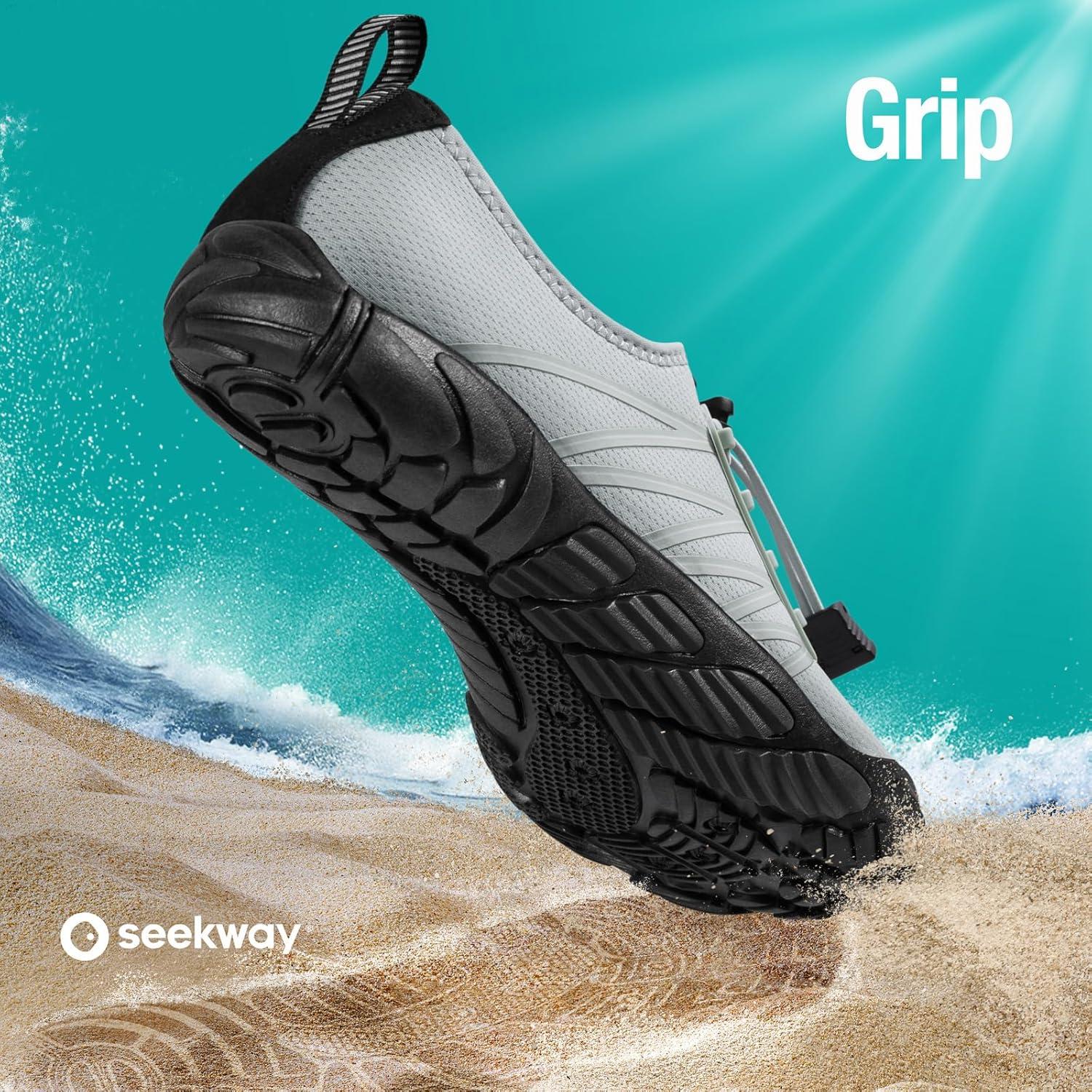 imageSEEKWAY Water Shoes Men Women Adult QuickDry Aqua Sock Barefoot for Beach Swim River Pool Lake Hiking Kayaking Surfing1c412 Light Grey