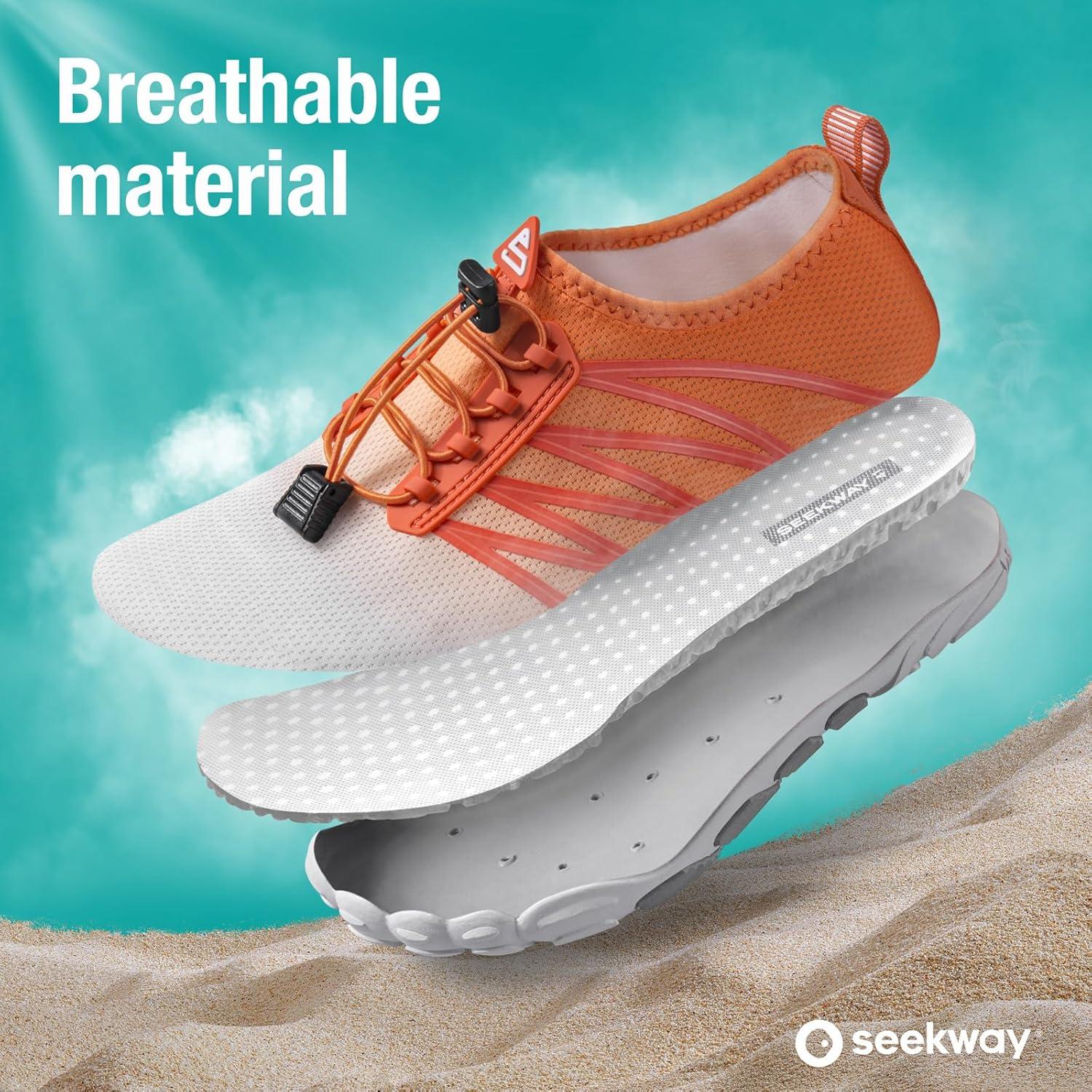 imageSEEKWAY Water Shoes Men Women Adult QuickDry Aqua Sock Barefoot for Beach Swim River Pool Lake Hiking Kayaking Surfing1i418 Gradient Orange White