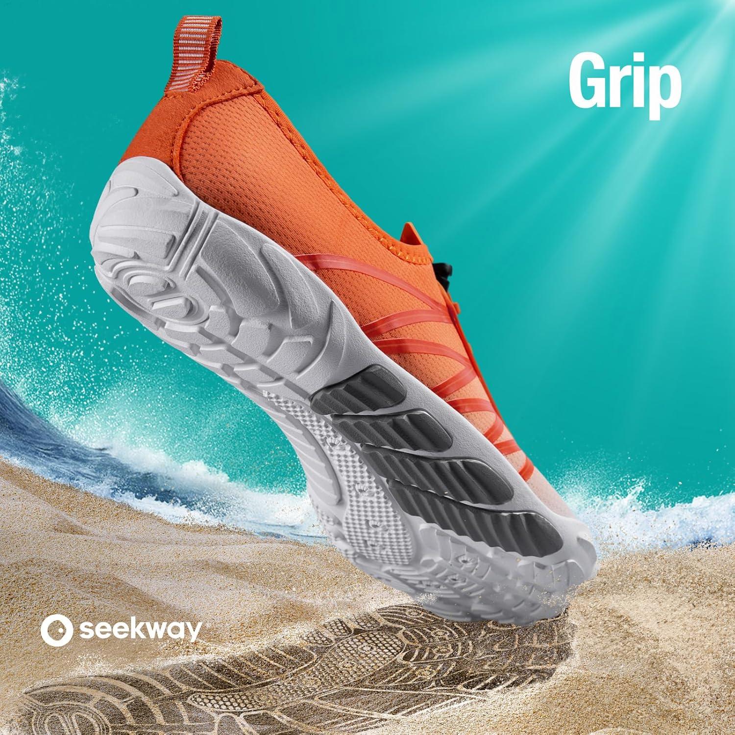 imageSEEKWAY Water Shoes Men Women Adult QuickDry Aqua Sock Barefoot for Beach Swim River Pool Lake Hiking Kayaking Surfing1i418 Gradient Orange White