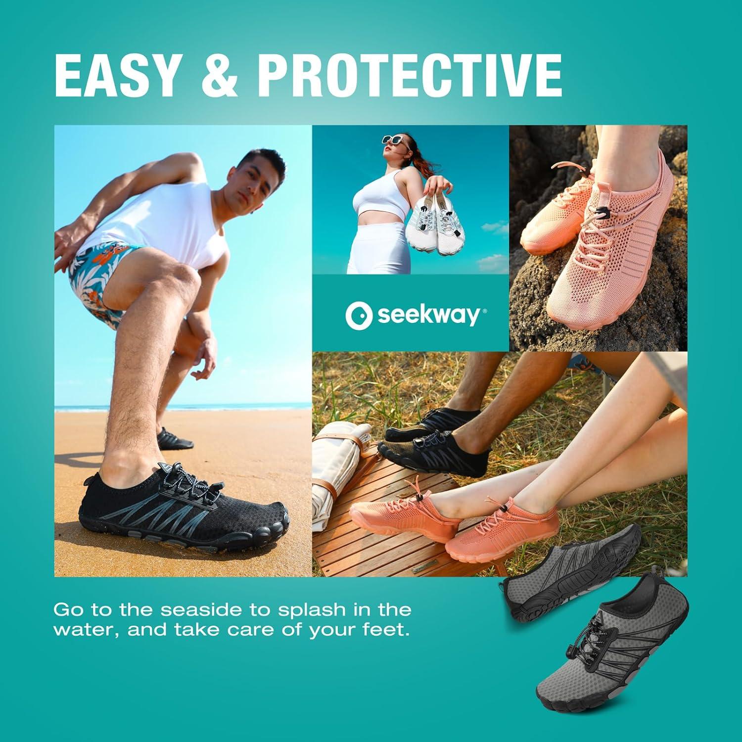 imageSEEKWAY Water Shoes Men Women Adult QuickDry Aqua Sock Barefoot for Beach Swim River Pool Lake Hiking Kayaking Surfing1n426 Grey