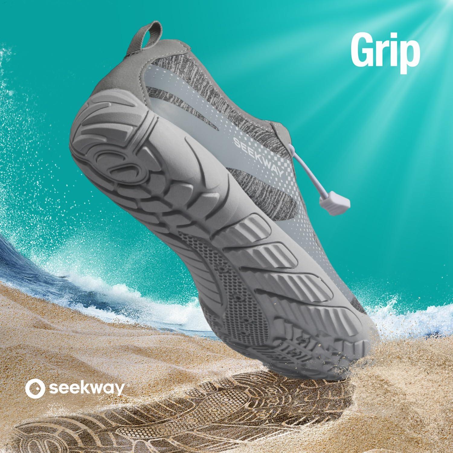 imageSEEKWAY Water Shoes Men Women Adult QuickDry Aqua Sock Barefoot for Beach Swim River Pool Lake Hiking Kayaking Surfing2cab056 Gray White