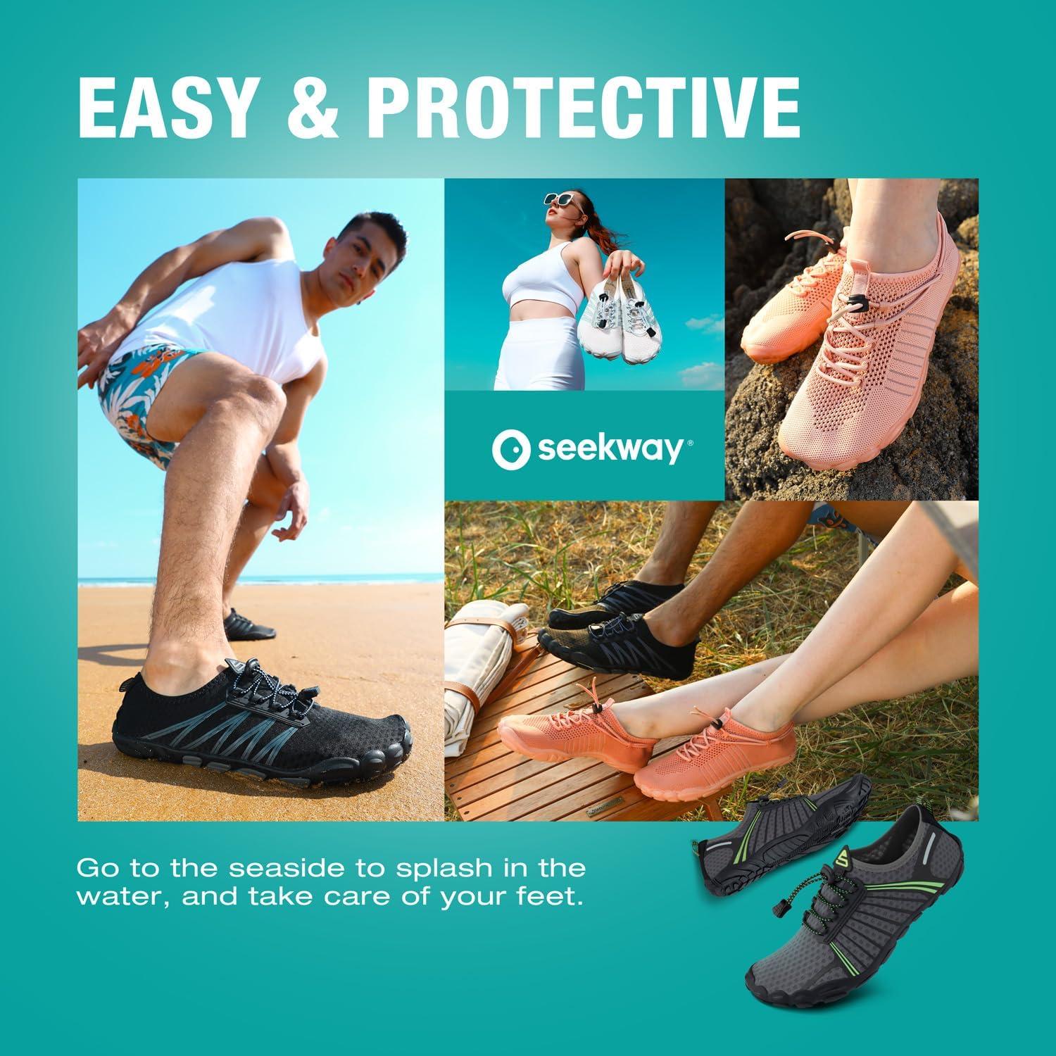 imageSEEKWAY Water Shoes Men Women Adult QuickDry Aqua Sock Barefoot for Beach Swim River Pool Lake Hiking Kayaking Surfing3a405 Blackgreen