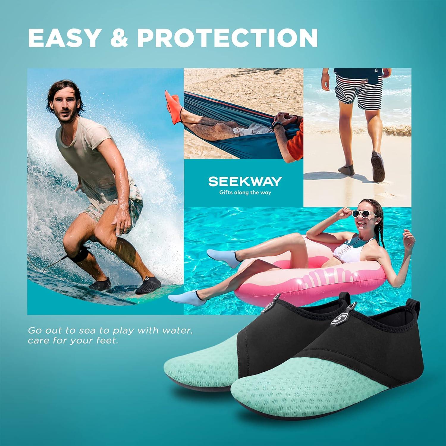 imageSEEKWAY Water Shoes QuickDry Aqua Socks Barefoot Slipon for Beach Pool Swim River Yoga Lake Surf Women Men Black SK0013f787 Green