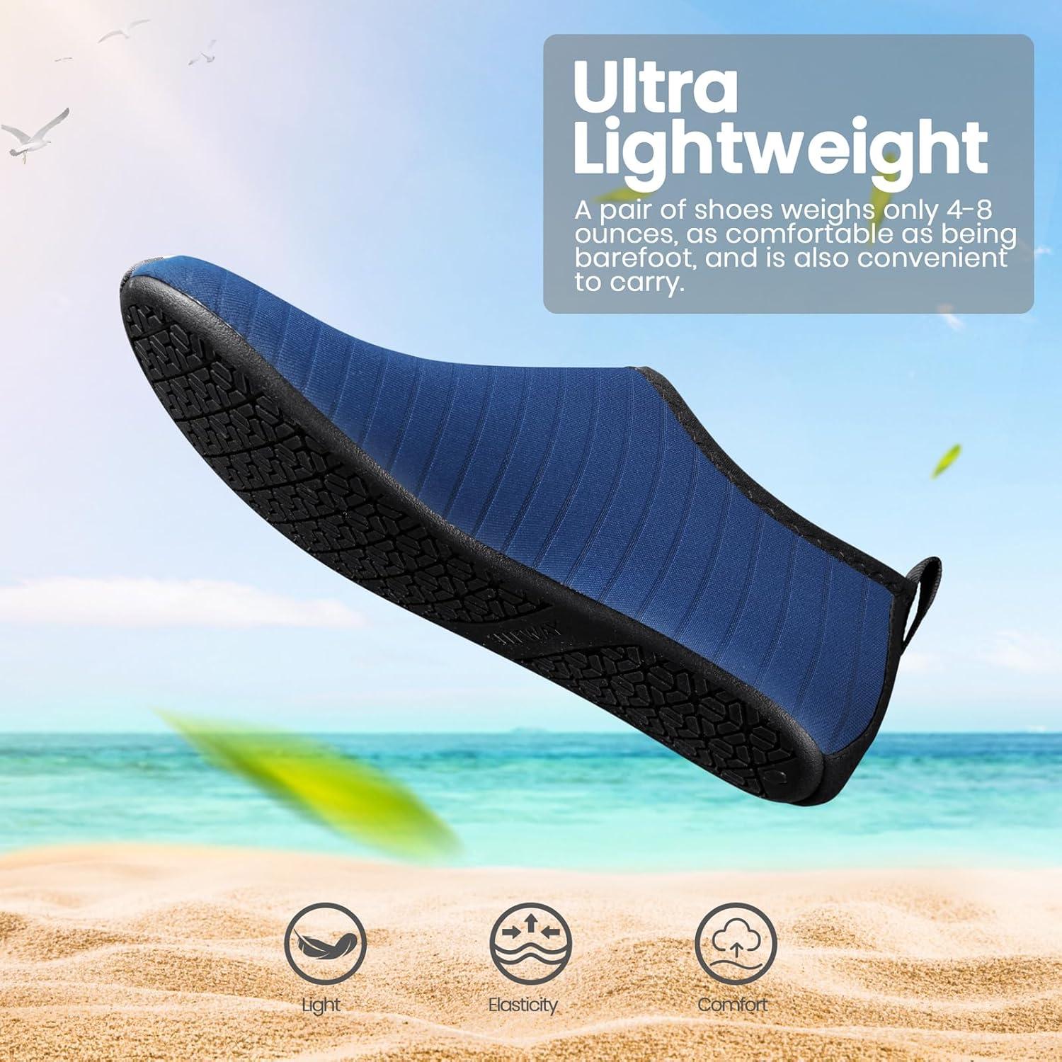 imageSEEKWAY Water Shoes Women Men Adult QuickDry Aqua Socks Barefoot Non Slip for Beach Swim River Pool Lake surf Black SK002U5dstripe Blue2