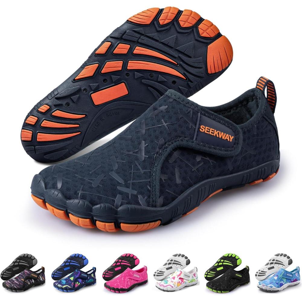 imageSEEKWAY Barefoot Water Shoes for Kids Wide Toe Box and QuickDry Sand Shoes Toddler for Hiking Swim Beach Pool Kayak Sport Accessories Camping Essentials NonSlip for Boys Girls Sizes1a101 Navy Blue