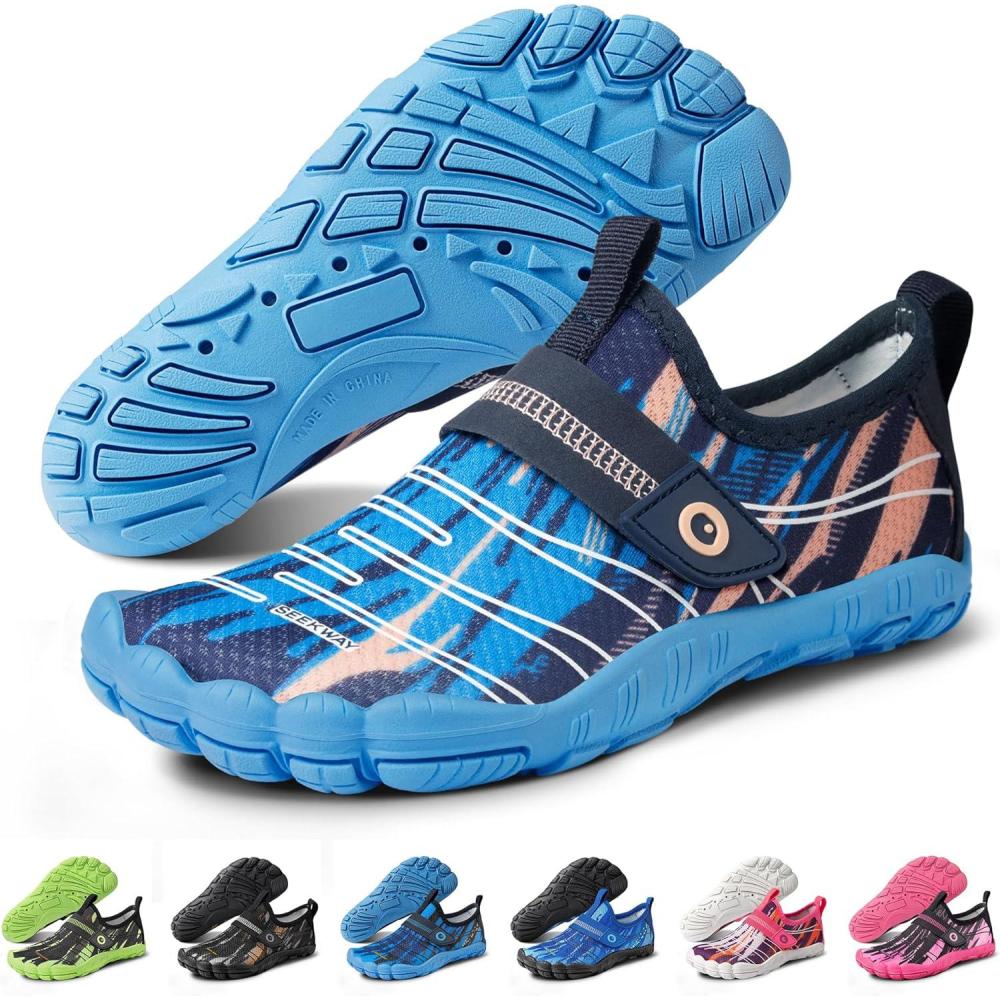 imageSEEKWAY Barefoot Water Shoes for Kids Wide Toe Box and QuickDry Sand Shoes Toddler for Hiking Swim Beach Pool Kayak Sport Accessories Camping Essentials MustHaves for Boys Girls Sizes1anavy Blue