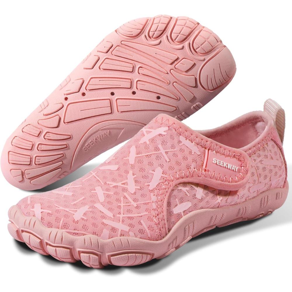 imageSEEKWAY Barefoot Water Shoes for Kids Wide Toe Box and QuickDry Sand Shoes Toddler for Hiking Swim Beach Pool Kayak Sport Accessories Camping Essentials NonSlip for Boys Girls Sizes4e205 Pink