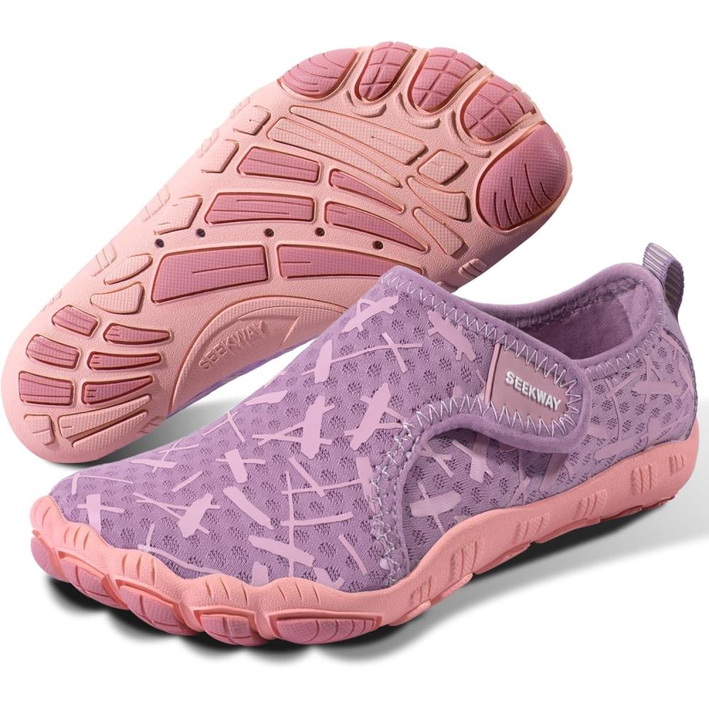 imageSEEKWAY Barefoot Water Shoes for Kids Wide Toe Box and QuickDry Sand Shoes Toddler for Hiking Swim Beach Pool Kayak Sport Accessories Camping Essentials NonSlip for Boys Girls Sizes4b202 Pink Purple