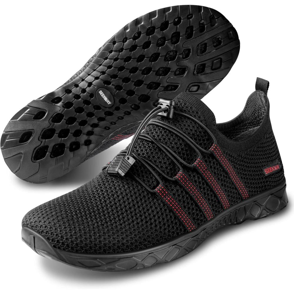 imageSEEKWAY Mens Womens Water Shoes Quick Dry Aqua Shoes Barefoot for Beach Surf Hiking Pool Water Sports1cblack Red