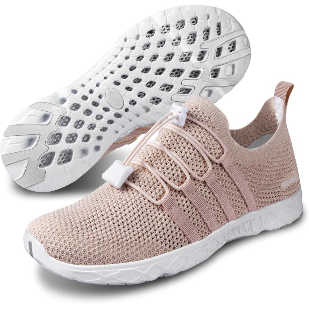 imageSEEKWAY Mens Womens Water Shoes Quick Dry Aqua Shoes Barefoot for Beach Surf Hiking Pool Water Sports1epink Gold