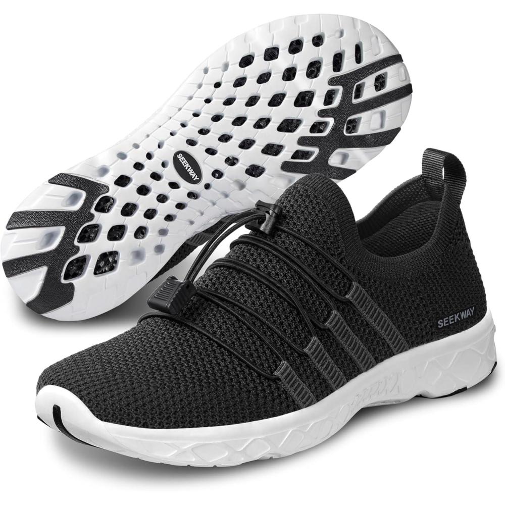 imageSEEKWAY Mens Womens Water Shoes Quick Dry Aqua Shoes Barefoot for Beach Surf Hiking Pool Water Sports1gblack White