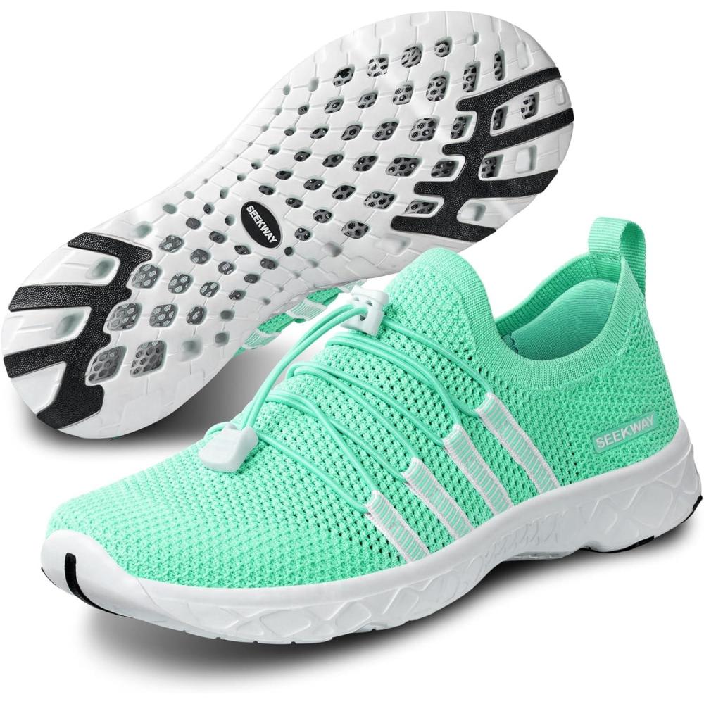 imageSEEKWAY Mens Womens Water Shoes Quick Dry Aqua Shoes Barefoot for Beach Surf Hiking Pool Water Sports1kblue Cyan