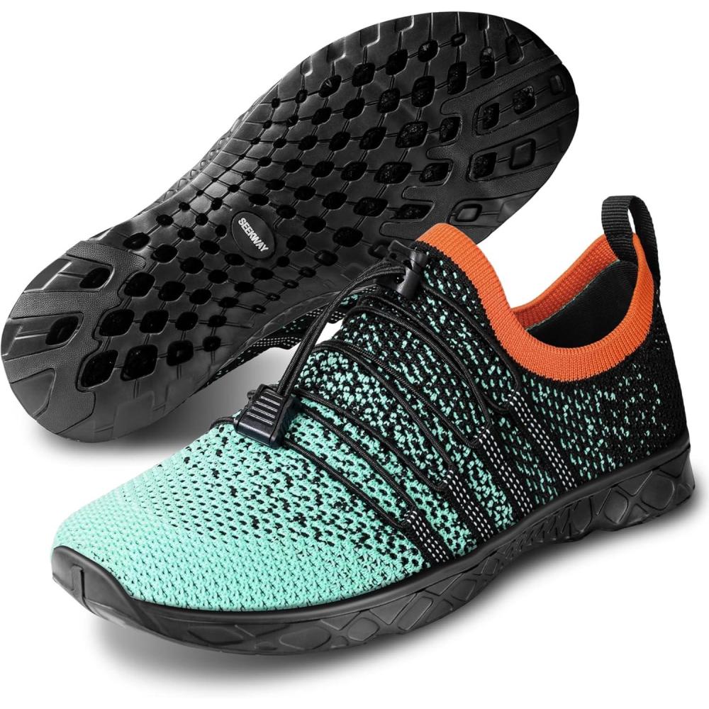 imageSEEKWAY Mens Womens Water Shoes Quick Dry Aqua Shoes Barefoot for Beach Surf Hiking Pool Water Sports1qcyan Black