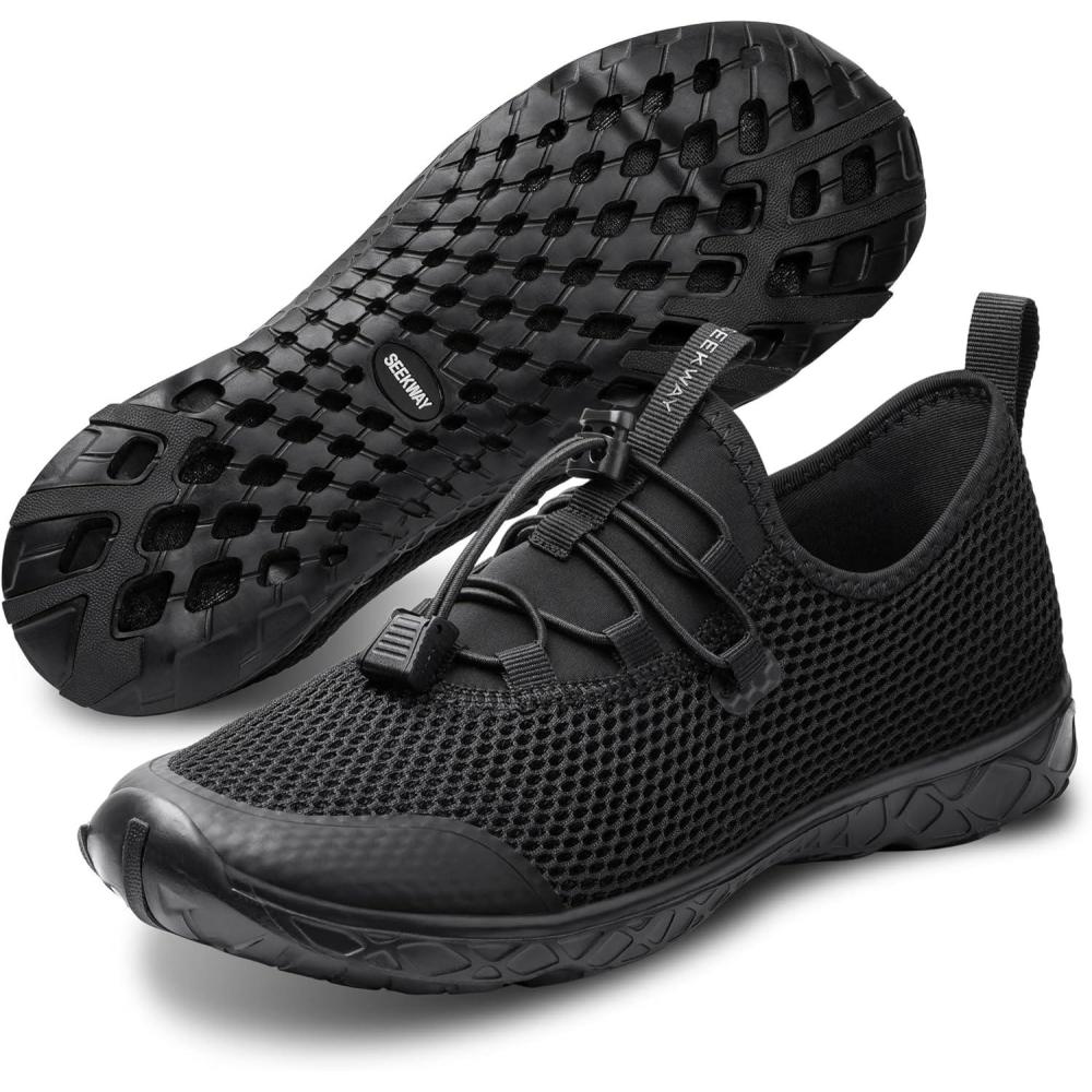 imageSEEKWAY Mens Womens Water Shoes Quick Dry Aqua Shoes Barefoot for Beach Surf Hiking Pool Water Sports1uall Black