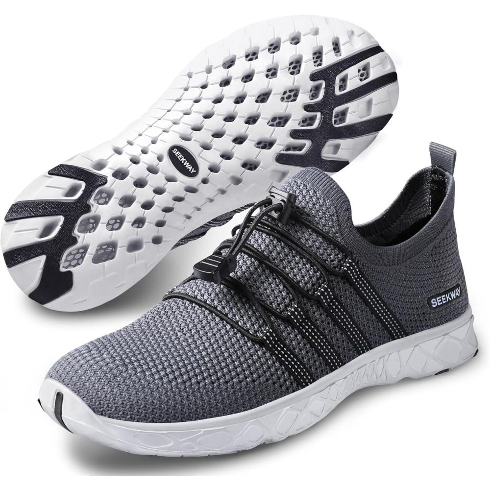 imageSEEKWAY Mens Womens Water Shoes Quick Dry Aqua Shoes Barefoot for Beach Surf Hiking Pool Water Sports2aknit Gray