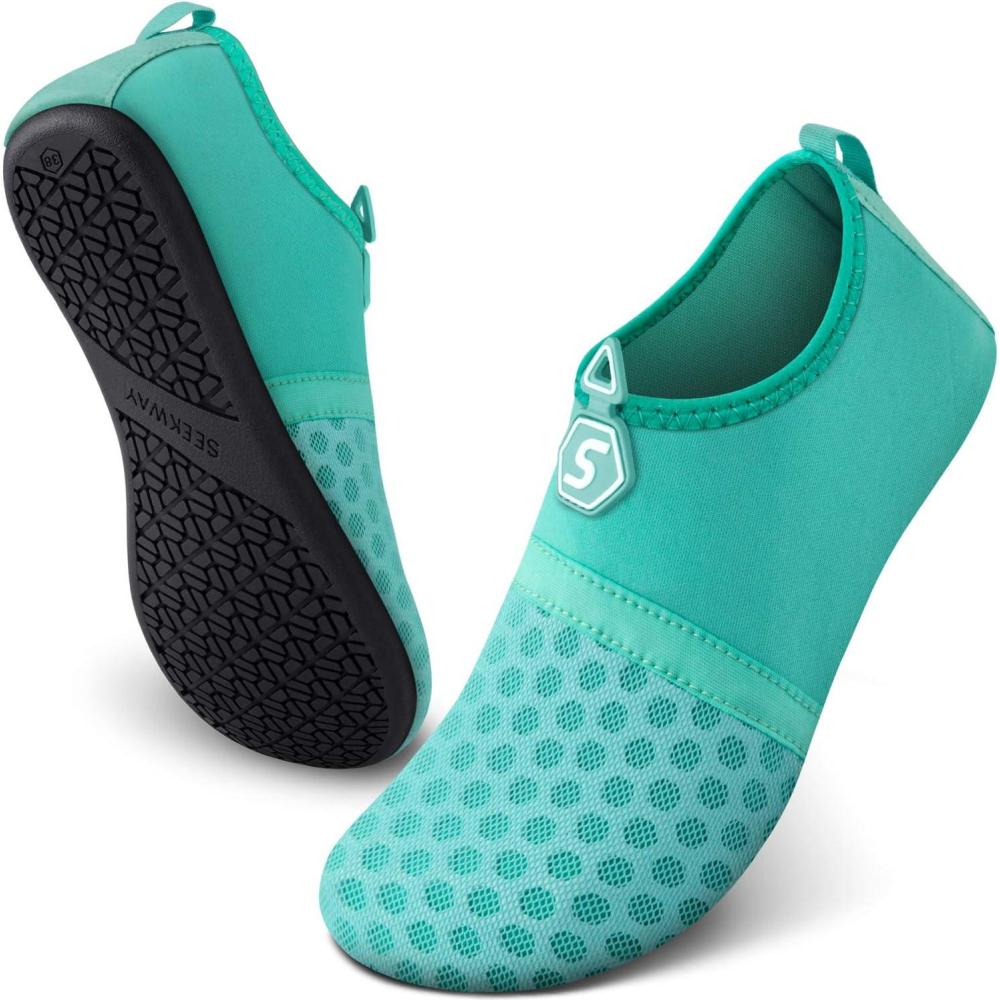imageSEEKWAY Water Shoes QuickDry Aqua Socks Barefoot Slipon for Beach Pool Swim River Yoga Lake Surf Women Men Black SK0011dsplice Green