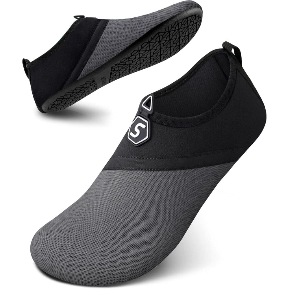 imageSEEKWAY Water Shoes QuickDry Aqua Socks Barefoot Slipon for Beach Pool Swim River Yoga Lake Surf Women Men Black SK0011esplice Blackgrey