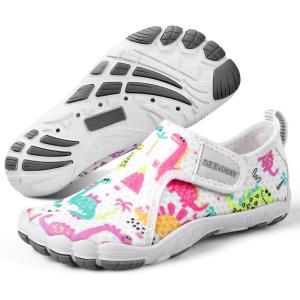 SEEKWAY Barefoot Water Shoes for Kids – Wide Toe Box and Quick-Dry Sand Shoes Toddler for Hiking Swim Beach Pool Kayak Sport Accessories, Camping Essentials Non-Slip for Boys Girls Sizes(3c-113 White Dinosaur)