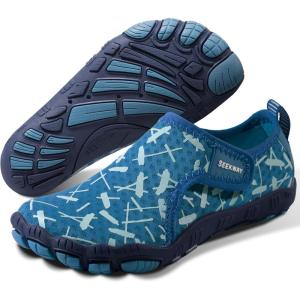 SEEKWAY Barefoot Water Shoes for Kids – Wide Toe Box and Quick-Dry Sand Shoes Toddler for Hiking Swim Beach Pool Kayak Sport Accessories, Camping Essentials Non-Slip for Boys Girls Sizes(4a-201 Black Blue)