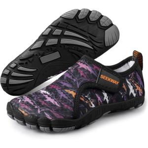 SEEKWAY Barefoot Water Shoes for Kids – Wide Toe Box and Quick-Dry Sand Shoes Toddler for Hiking Swim Beach Pool Kayak Sport Accessories, Camping Essentials Non-Slip for Boys Girls Sizes(2f-110 Purple Shark)