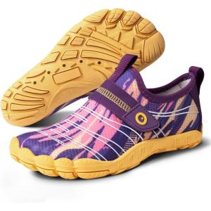SEEKWAY Barefoot Water Shoes for Kids – Wide Toe Box and Quick-Dry Sand Shoes Toddler for Hiking Swim Beach Pool Kayak Sport Accessories, Camping Essentials Must-Haves for Boys Girls Sizes(2e-yellow Purple)