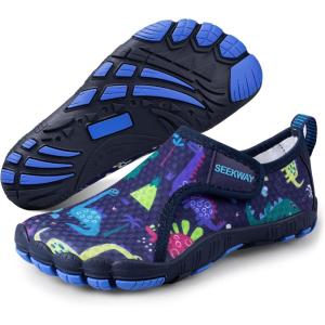 SEEKWAY Barefoot Water Shoes for Kids – Wide Toe Box and Quick-Dry Sand Shoes Toddler for Hiking Swim Beach Pool Kayak Sport Accessories, Camping Essentials Non-Slip for Boys Girls Sizes(3a-111 Blue Dinosaur)