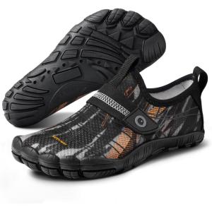 SEEKWAY Barefoot Water Shoes for Kids – Wide Toe Box and Quick-Dry Sand Shoes Toddler for Hiking Swim Beach Pool Kayak Sport Accessories, Camping Essentials Must-Haves for Boys Girls Sizes(1c-black Orange)