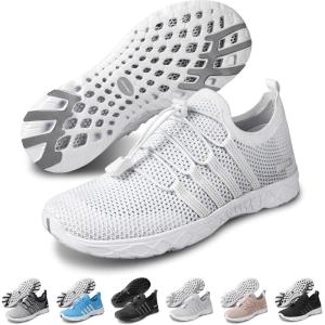 SEEKWAY Mens Womens Water Shoes Quick Dry Aqua Shoes Barefoot for Beach Surf Hiking Pool Water Sports(1a-knit White)