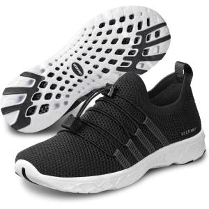SEEKWAY Mens Womens Water Shoes Quick Dry Aqua Shoes Barefoot for Beach Surf Hiking Pool Water Sports(1g-black White)