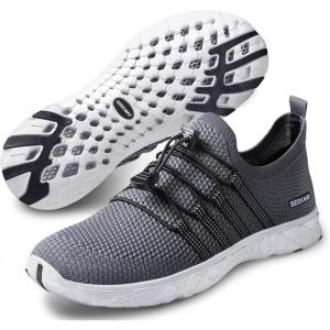 SEEKWAY Mens Womens Water Shoes Quick Dry Aqua Shoes Barefoot for Beach Surf Hiking Pool Water Sports(2a-knit Gray)
