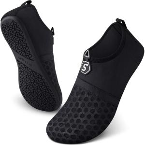 SEEKWAY Water Shoes Quick-Dry Aqua Socks Barefoot Slip-on for Beach Pool Swim River Yoga Lake Surf Women Men Black SK001(1a-splice Black)