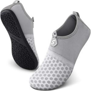 SEEKWAY Water Shoes Quick-Dry Aqua Socks Barefoot Slip-on for Beach Pool Swim River Yoga Lake Surf Women Men Black SK001(1b-splice Grayish)