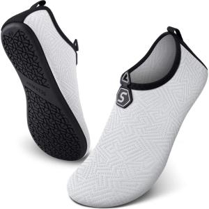 SEEKWAY Water Shoes Quick-Dry Aqua Socks Barefoot Slip-on for Beach Pool Swim River Yoga Lake Surf Women Men Black SK001(3d-744 White)