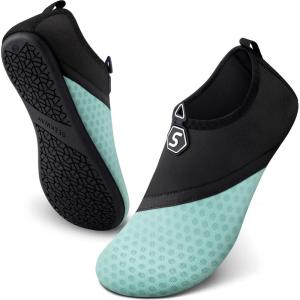 SEEKWAY Water Shoes Quick-Dry Aqua Socks Barefoot Slip-on for Beach Pool Swim River Yoga Lake Surf Women Men Black SK001(3f-787 Green)