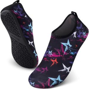 SEEKWAY Water Shoes Quick-Dry Aqua Socks Barefoot Slip-on for Beach Pool Swim River Yoga Lake Surf Women Men Black SK001(7ca-star)