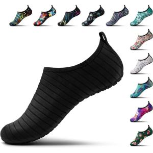 SEEKWAY Water Shoes Women Men Adult Quick-Dry Aqua Socks Barefoot Non Slip for Beach Swim River Pool Lake surf Black SK002(U)(1a-stripe Black-2)