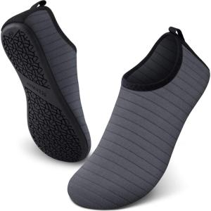 SEEKWAY Water Shoes Women Men Adult Quick-Dry Aqua Socks Barefoot Non Slip for Beach Swim River Pool Lake surf Black SK002(U)(1b-stripe Grey-2)