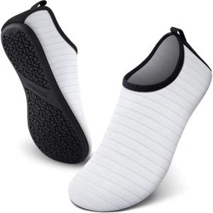 SEEKWAY Water Shoes Women Men Adult Quick-Dry Aqua Socks Barefoot Non Slip for Beach Swim River Pool Lake surf Black SK002(U)(1d-stripe White-2)