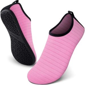SEEKWAY Water Shoes Women Men Adult Quick-Dry Aqua Socks Barefoot Non Slip for Beach Swim River Pool Lake surf Black SK002(U)(1e-stripe Pink-2)