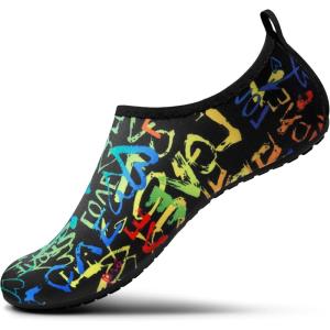 SEEKWAY Water Shoes Women Men Adult Quick-Dry Aqua Socks Barefoot Non Slip for Beach Swim River Pool Lake surf Black SK002(U)(2b-1352 Love Rainbow)