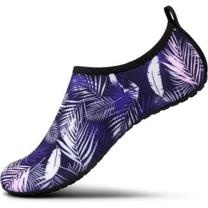 SEEKWAY Water Shoes Women Men Adult Quick-Dry Aqua Socks Barefoot Non Slip for Beach Swim River Pool Lake surf Black SK002(U)(2m-1431 Leaf&feather)