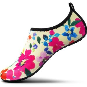 SEEKWAY Water Shoes Women Men Adult Quick-Dry Aqua Socks Barefoot Non Slip for Beach Swim River Pool Lake surf Black SK002(U)(2p-1363 Floral)