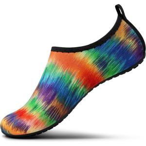 SEEKWAY Water Shoes Women Men Adult Quick-Dry Aqua Socks Barefoot Non Slip for Beach Swim River Pool Lake surf Black SK002(U)(2s-1001 Rainbow Tie-dye)