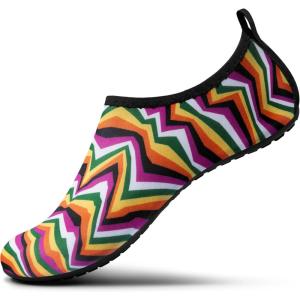 SEEKWAY Water Shoes Women Men Adult Quick-Dry Aqua Socks Barefoot Non Slip for Beach Swim River Pool Lake surf Black SK002(U)(2t-1044 Rainbow Curve)