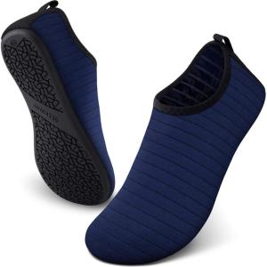SEEKWAY Water Shoes Women Men Adult Quick-Dry Aqua Socks Barefoot Non Slip for Beach Swim River Pool Lake surf Black SK002(U)(5d-stripe Blue-2)