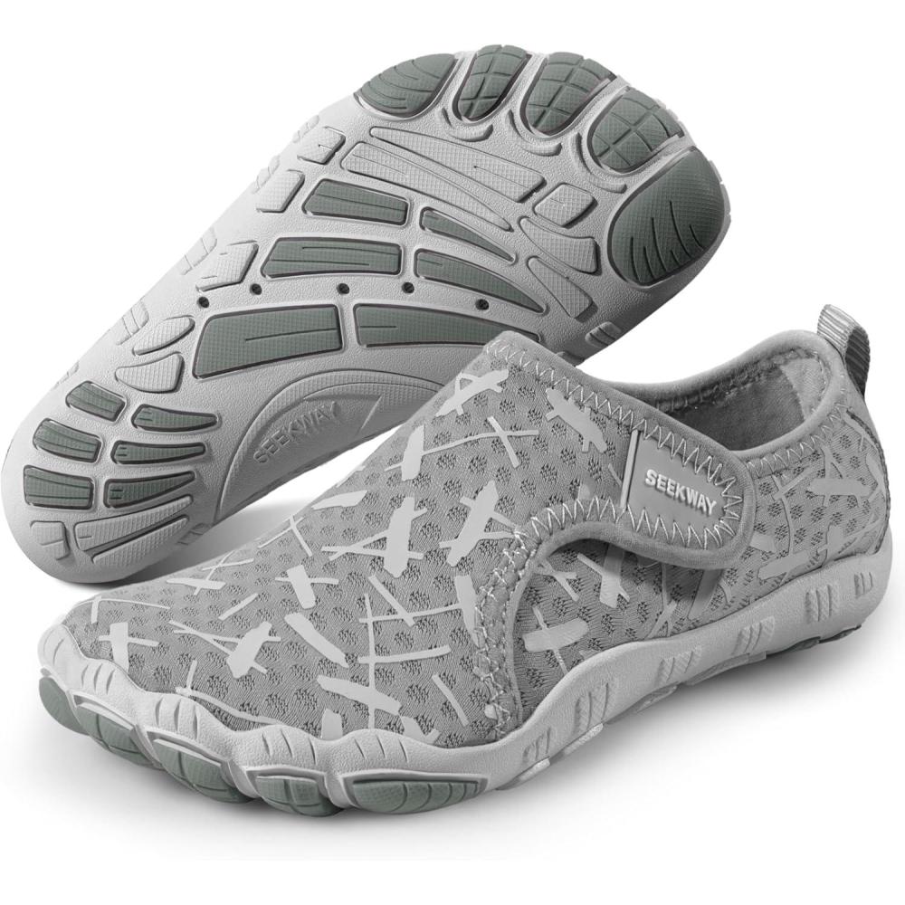 imageSEEKWAY Barefoot Water Shoes for Kids  Wide Toe Box and QuickDry Sand Shoes Toddler for Hiking Swim Beach Pool Kayak Sport Accessories Camping Essentials NonSlip for Boys Girls Sizes4c203 Light Gray